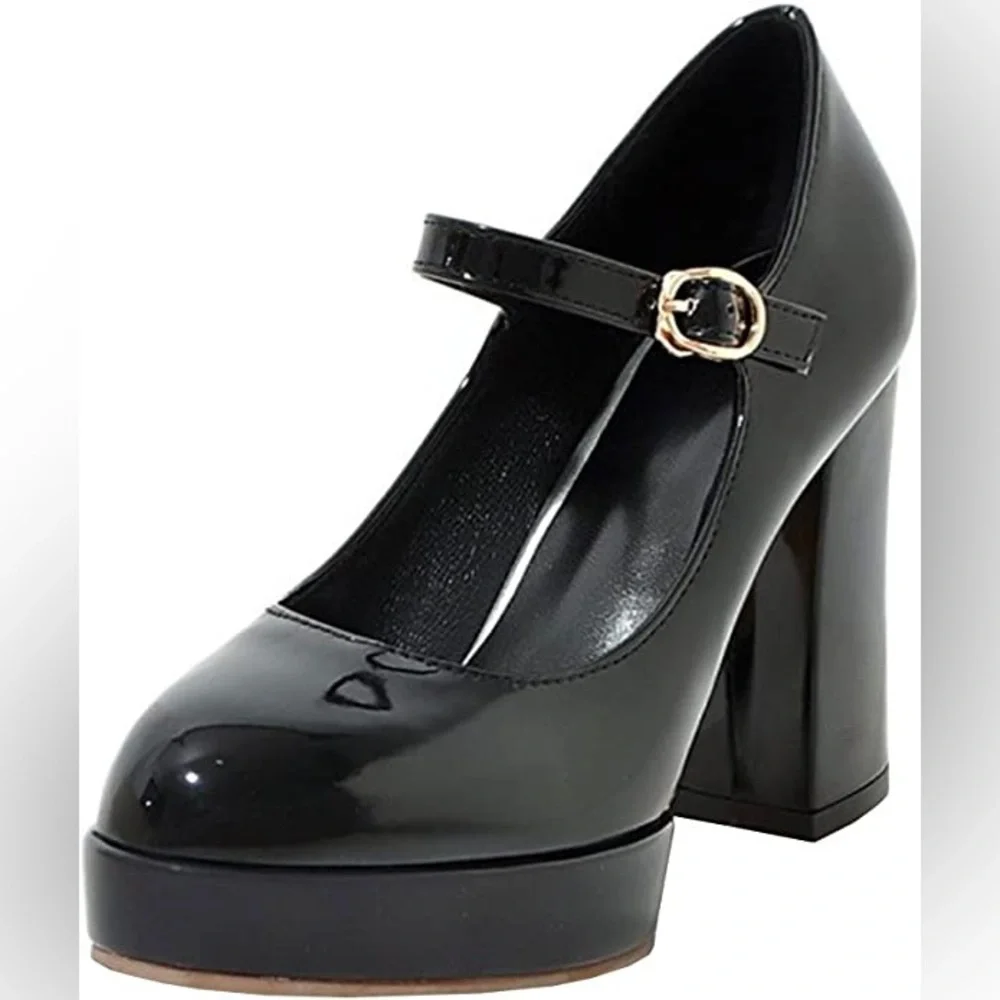 NEW Mary Jane Lolita Platform Chunky High Heel Round Toe Patent Leather Pumps - Picture 4 of 5